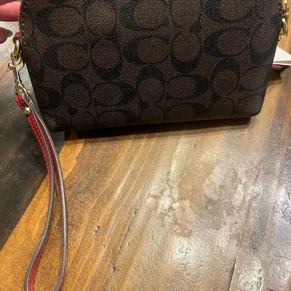 Coach Brown and Red Women's Wristlet with Long Strap NWT - Picture 5 of 10